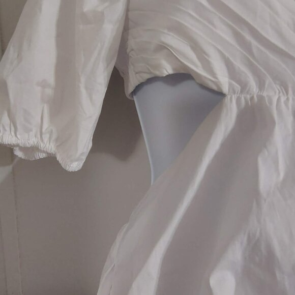 STAUD Carina Poplin Puff Sleeve Cutout Dress in White M - Picture 9 of 12